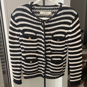 By Malene Birger Black and Cream Striped Knit Jacket sz Medium